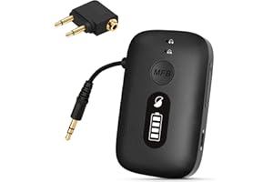 SIMOLIO Airplane Bluetooth Adapter, 2 Wireless Headphones Support, Bluetooth Transmitter for Airplane with 20 Hr Battery, 3.5