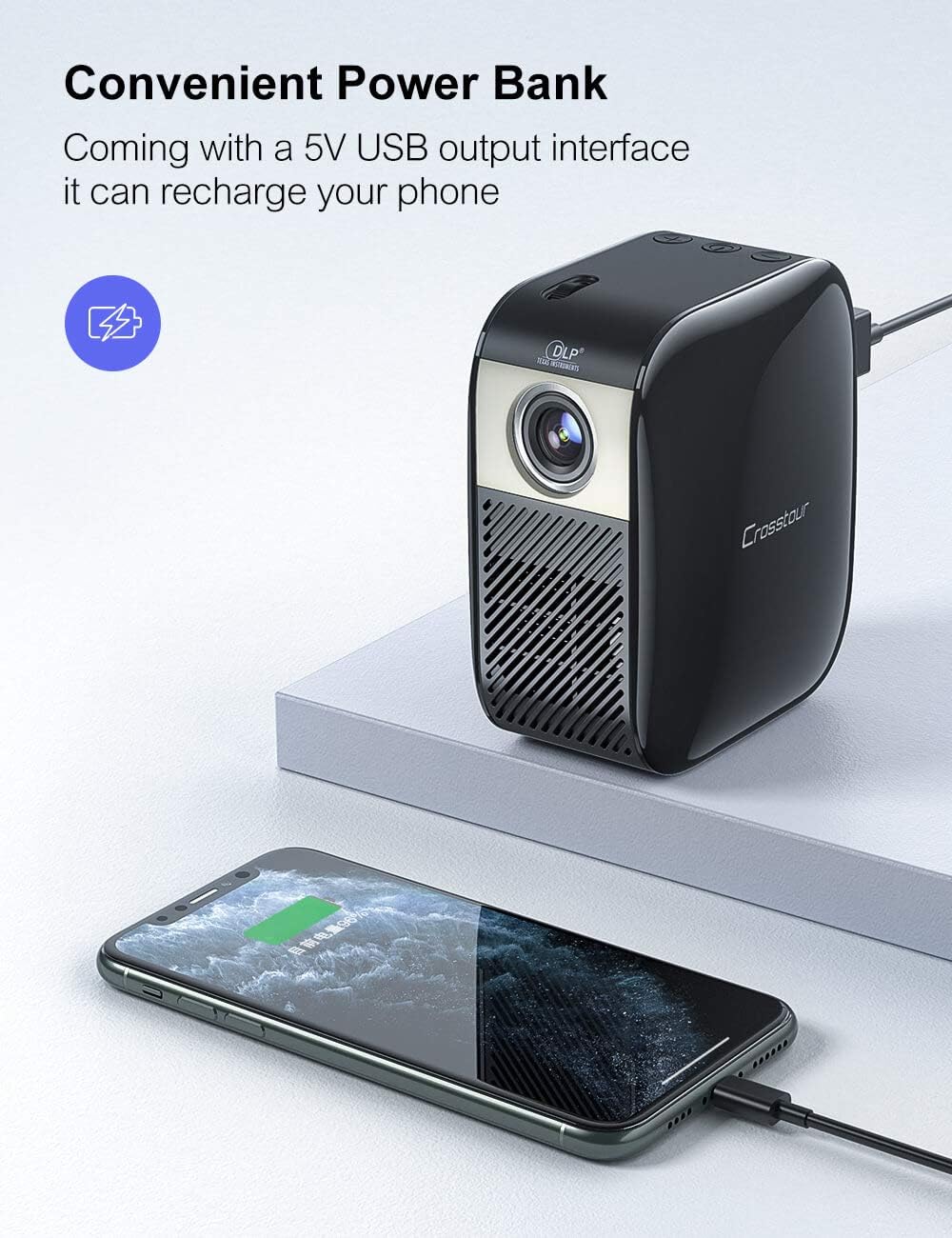 Crosstour Mini Portable Projector, Pico Pocket Video Projector for Outdoor Movies and Home Theater, 3000 mAh Rechargeable Battery 100 ANSI Lumen Supports HDMI/TV Stick/PS4: Electronics