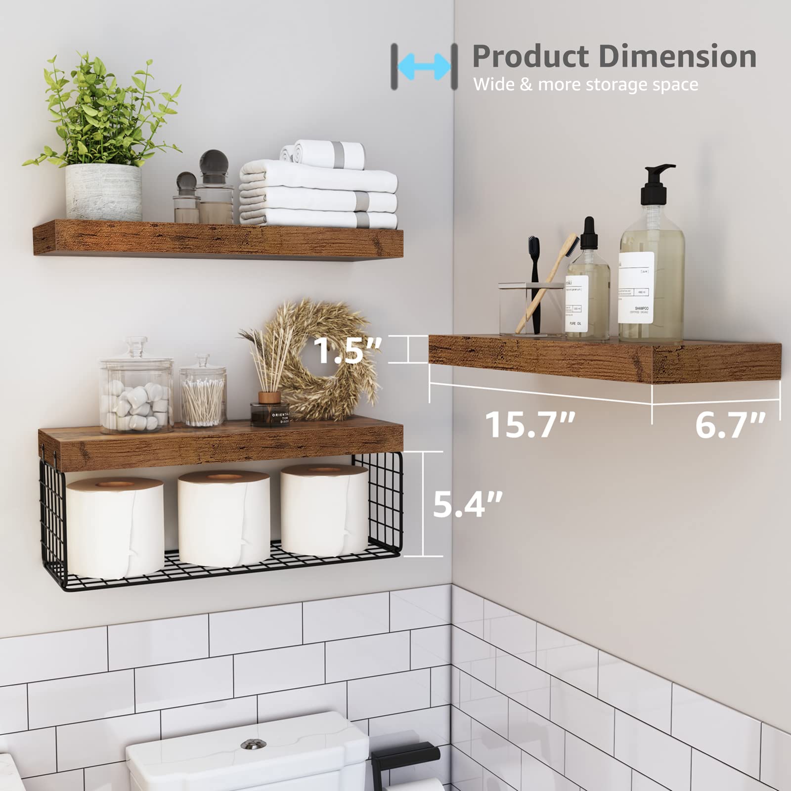 QEEIG Bathroom Shelves Over Toilet Wall Mounted Floating Shelves ...