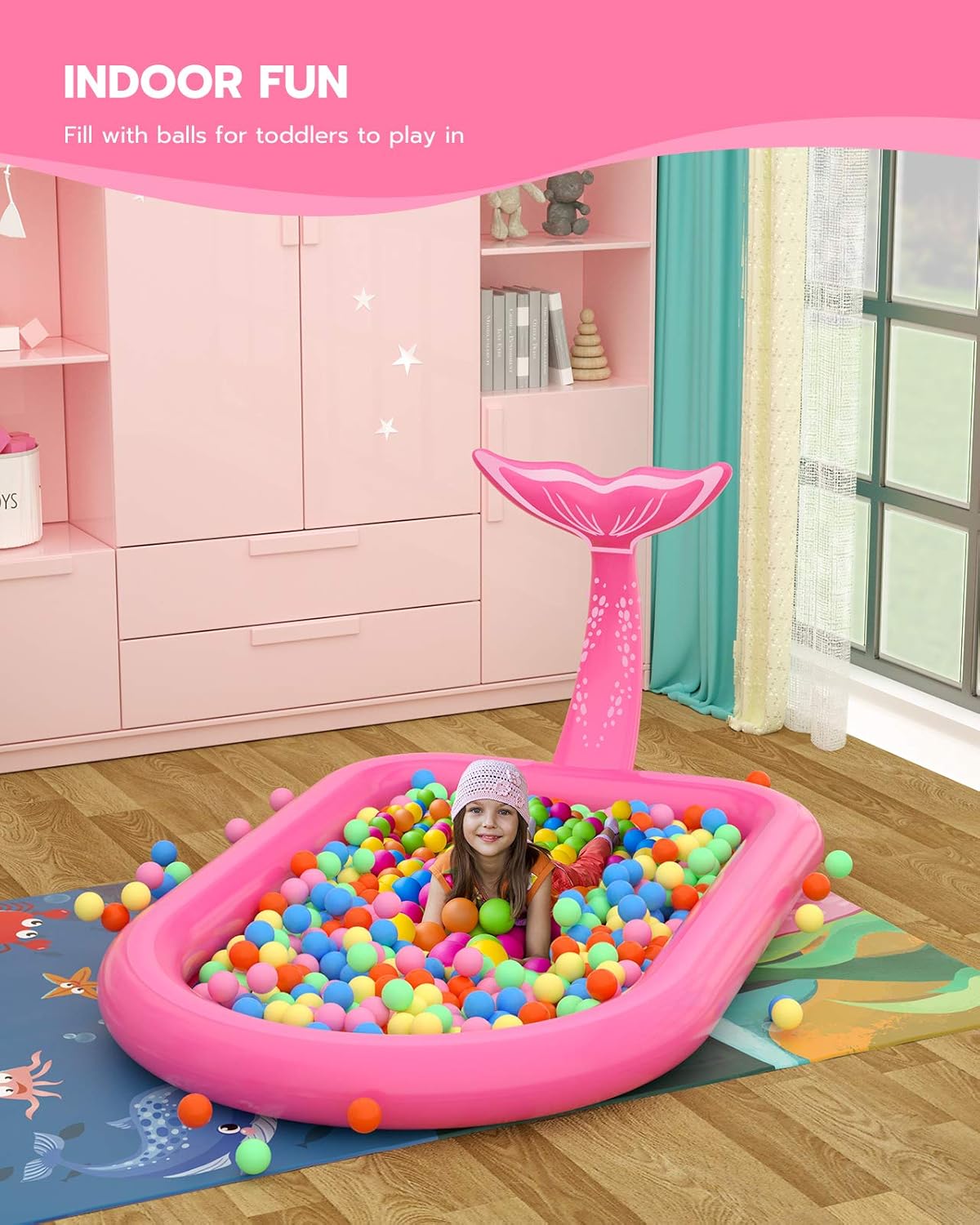 QPAU 3-in-1 Inflatable Sprinkler Pool, 2021 New Mermaid Design Splash Pad Kiddie Pool for Kids Toddler, Outdoor Water Toys for Babies Boys Girls, 65”x 40” (Pink Mermaid): Kitchen & Dining
