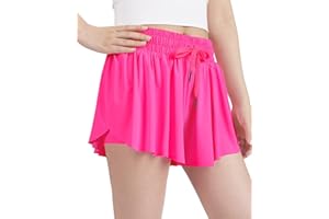 KEREDA Girls Flowy Shorts,Butterfly Shorts for Teen Girls with Spandex Liner 2-in-1 for Running,Gym,Athletic,Workout1/2/3Pack