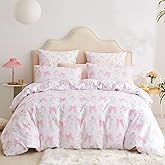 Jolusere Floral Duvet Cover King Pink Bow Bedding Set for Girls Kids, Princess Style Bowknot Flower Design, Coquette Duvet Cover Set 3 Pieces, 2 Pillowcases, 100% Microfiber