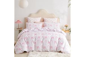 Jolusere Bow Bedding Duvet Cover Full Girls Pink Floral Duvet Cover Set Romantic Princess Style Bowknot Bedding Set Ultra Soft Reversible Garden Flower Comforter Cover 3Pcs