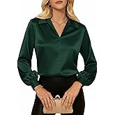 GRACE KARIN Business Casual Tops for Women Satin Silk Blouse Collared V Neck Long Sleeve Work Shirts Dressy Tops Fall Clothes