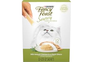 Fancy Feast Purina Squeezable Cat Treats Tube, Savory Puree Naturals with Natural Chicken in a Demi-Glace - 0.35 Ounce (Pack of 12)