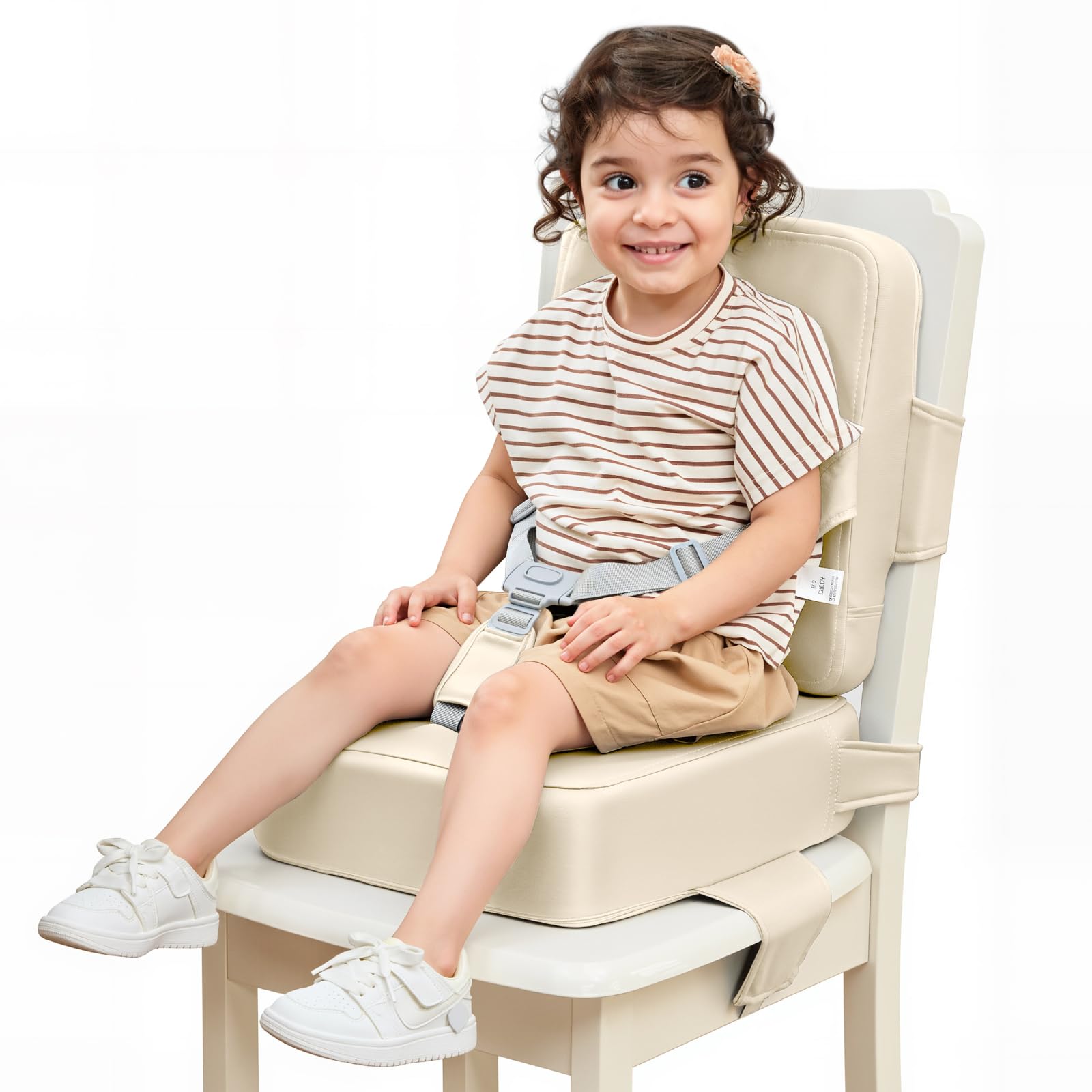 Photo 1 of HOMEAL Toddler Booster Seat for Dining Table - Toddler Dining Cushion with Wipeable Surface -Booster Seat for Kitchen Chair with Easy-Install Straps - Breathable Fabric - Beige