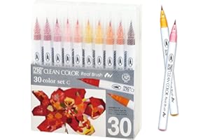 Kuretake ZIG Clean Color Real Brush, 30 colors set C, Flexible Brush Tips, Watercolor Pens for Painting, Drawing, Calligraphy and Brush Lettering for Artists, Made in Japan