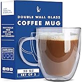 Kitchables Double Walled Glass Coffee Mugs Set of 2, 20oz Insulated Glass Coffee Mugs for Cappuccino, Latte, Tea, Espresso -