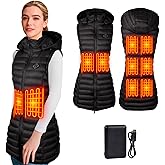 Heated Vest for Women With Battery Pack - Puffer Long Heating Vests, 8 Heating Zone Warm Hooded Heated Vest Jacket for Hiking