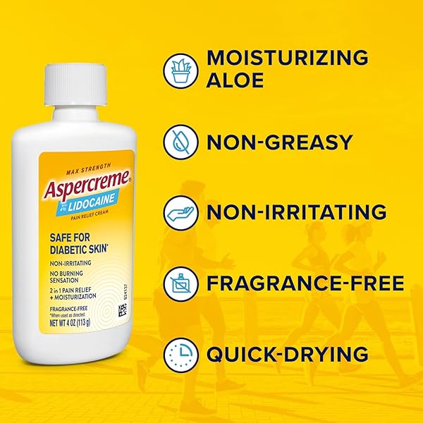 ASPERCREME LIDOCAINE FOOT PAIN RELIEF CREAM FOR DIABETIC SKIN SOOTHES NERVES & MOISTURIZES DRY FEET, NUMBING TOPICAL ANALGESIC WITH MAX-STRENGTH LIDOCAINE & MOISTURIZING ALOE, 4 OZ.
