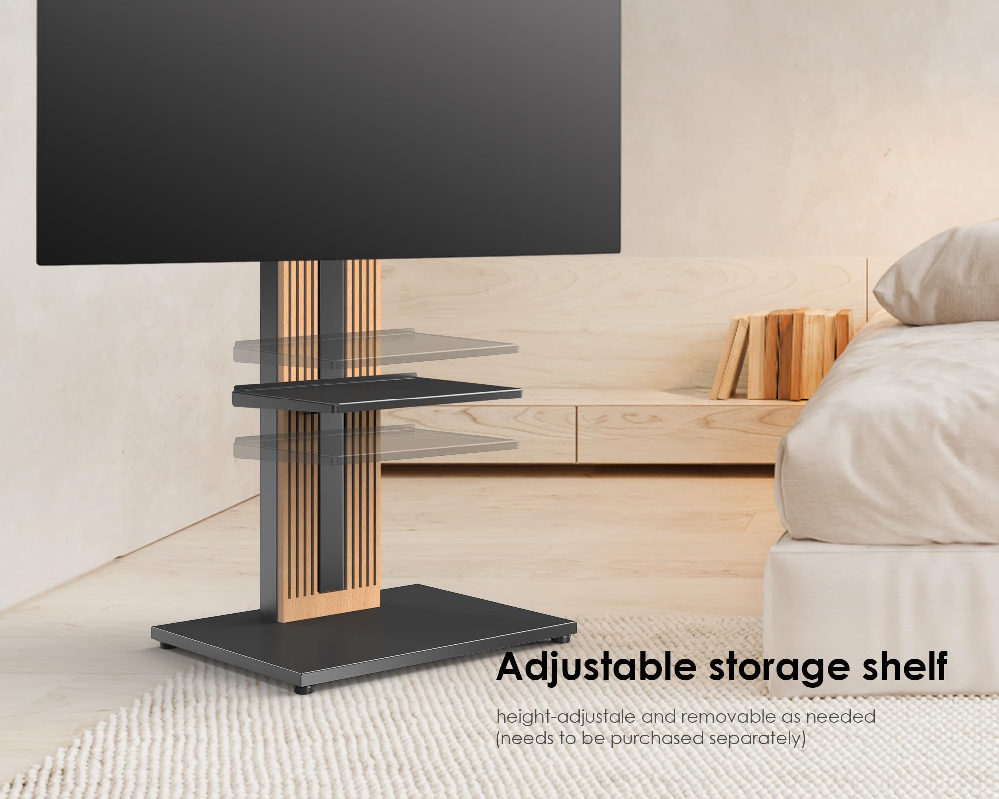 FITUEYES Design TV Ständer aus Buchenholz TV Stand für 32-65 Zoll Fernseher TV Standfuss drehbar höhenverstellbar Zen Serie 7