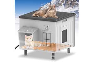 LXHEIR Tepoal Plastic Heated Cat House for Outside Winter, Weatherproof Outside Cats Shelter with Safety Escape Doors and Heating Pads, Elevated Feral Cat House for Wild and Stray Cats 17.7"x17"x17.5" (Grey)