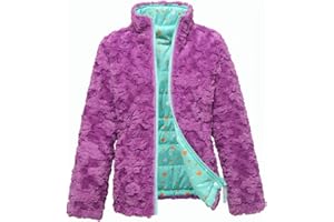 Rokka&Rolla Girls' Reversible Water-Resistant Teddy Sherpa Fleece Puffer Jacket Winter Coat