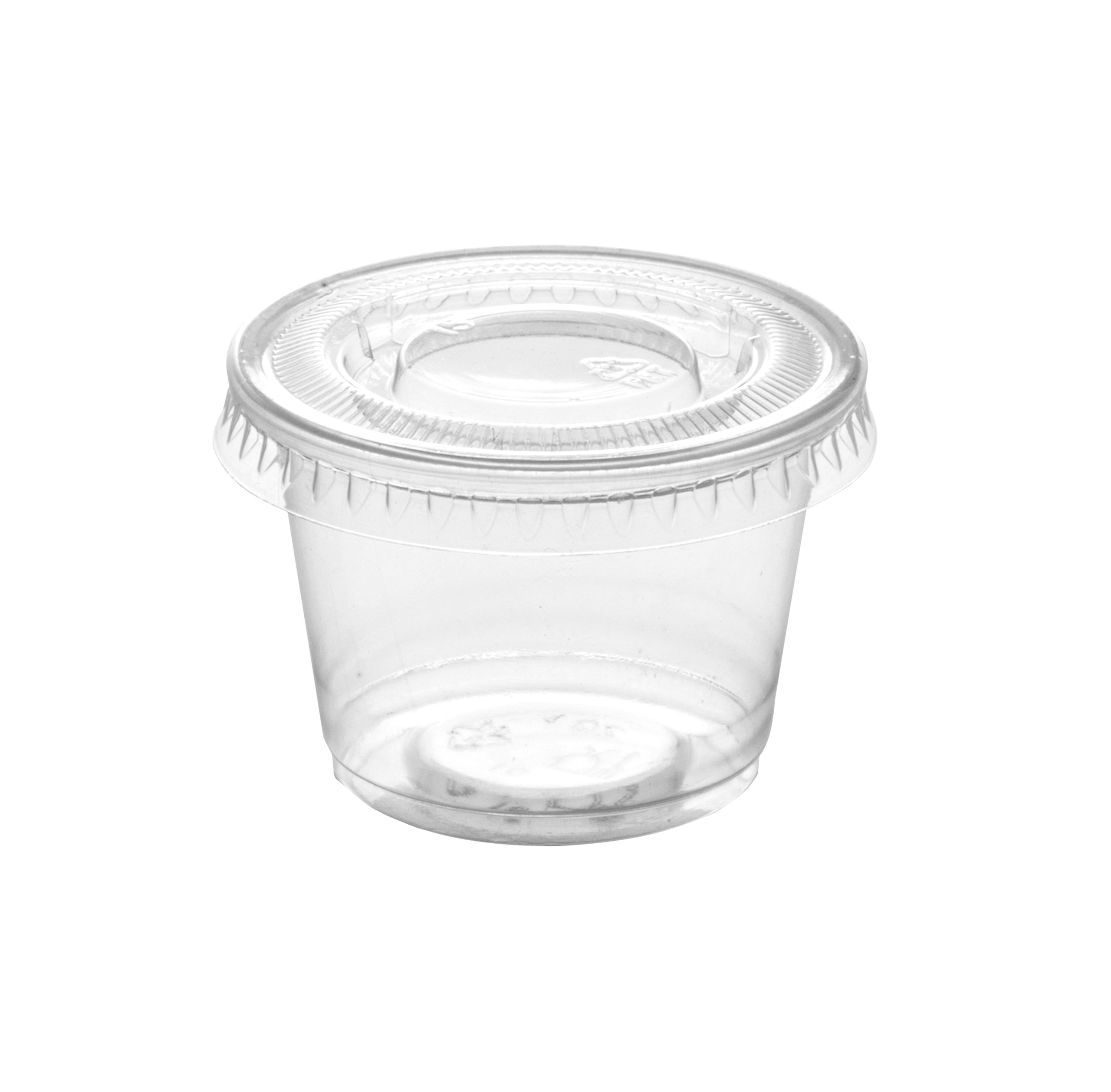 [100 Sets 1 oz.] Plastic Disposable Portion Cups With Lids, Souffle