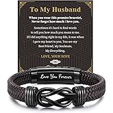 MEALGUET Men's Bracelets Gifts for Men - Brown Braided Leather Infinity Knot Bracelets Engraved Love Massage for Son Man Husband Boyfriend, Mens Bracelet Jewelry Gift for Birthday Valentine's