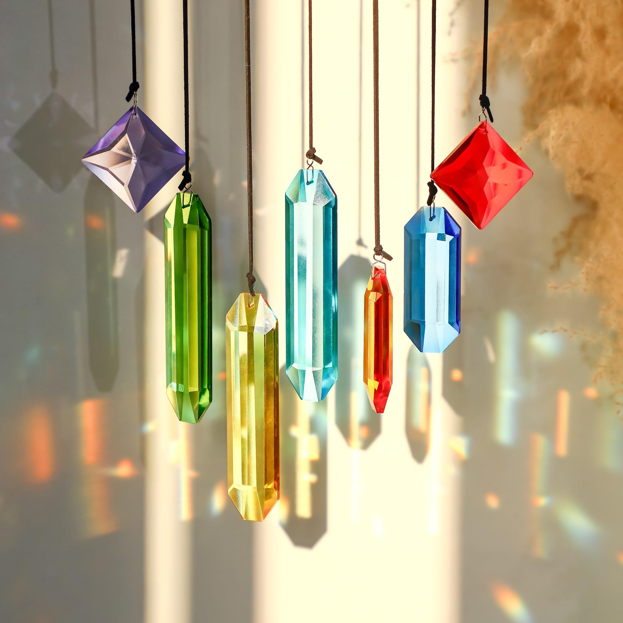 HDCRYSTALGIFTS 7PCS Colorful Crystal Suncatcher Rainbow Maker Crystal Prism Sun Catcher for Windows Hanging Crystals Pendant Glass Ball Hanging Ornaments Indoor Outdoor Home Garden Deco