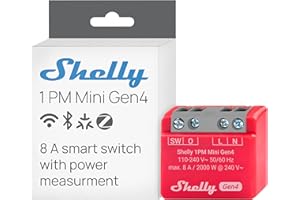 Shelly 1PM Mini Gen4 | Wi-Fi, Zigbee, Matter Smart Relay Switch with Power Metering, 1-Channel 8A | Home Automation | Alexa, SmartThings, Google Home, Apple HomeKit Compatible | iOS Android App