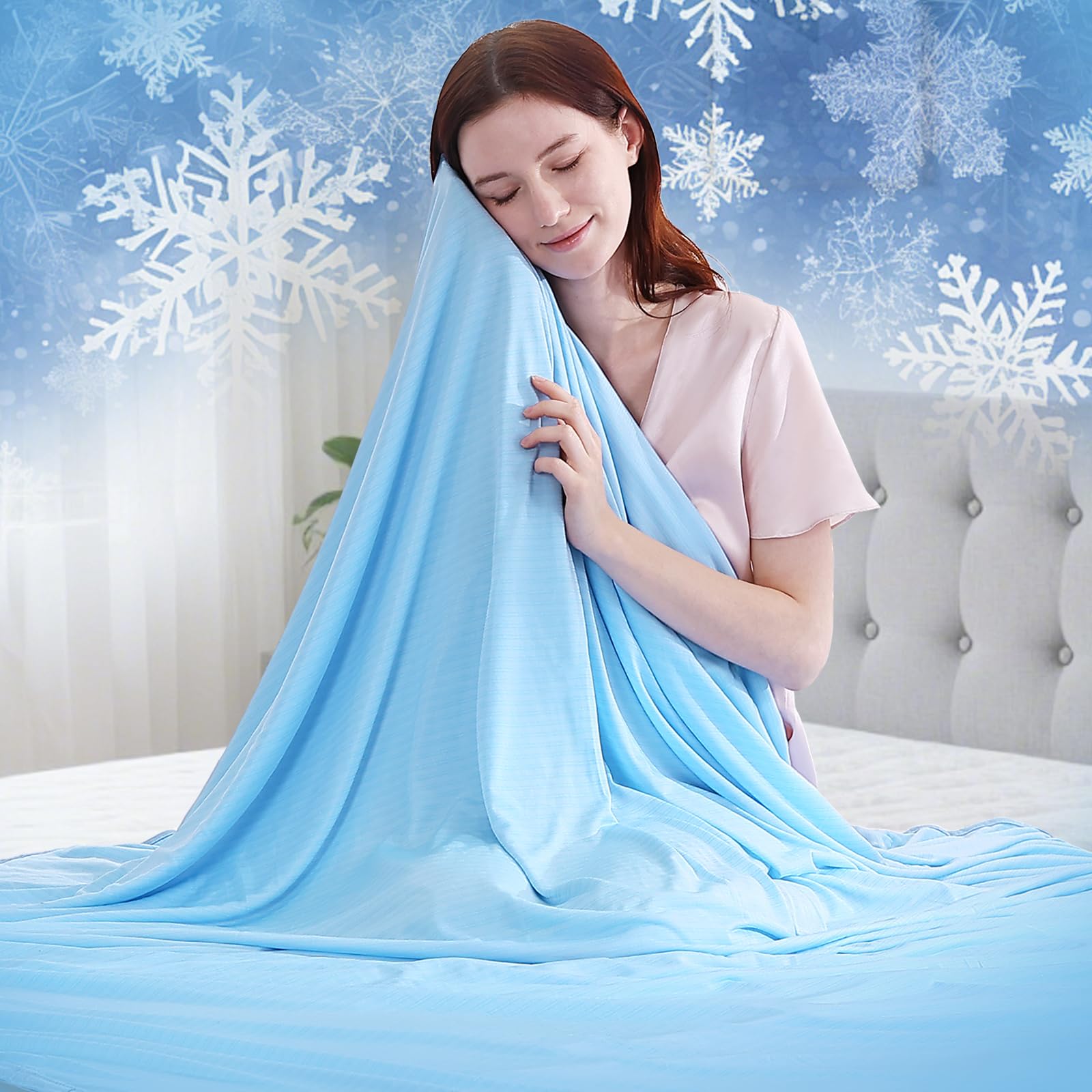 Luxear Cooling Blanket for Night Sweats, Arc-Chill 3.0 Cooling Fiber Q-Max 0.5 Lightweight Summer blankets Double-sided Cool Throw Blanket, Cool Blanket for Sofa Double Bed or Travel Blue 150x200cm