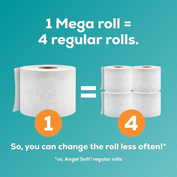 ANGEL SOFT TOILET PAPER, 4 MEGA ROLLS = 16 REGULAR ROLLS, SOFT AND STRONG TOILET TISSUE