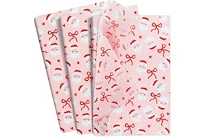 ETHANBERG 120 Sheets Christmas Gift Wrapping Tissue Paper Bulk, Santa Claus Bow Pink Tissue Paper for Gift Bags, Decorative Art Papers for Winter Holiday New Year Christmas Party Decor, 20x14 Inches