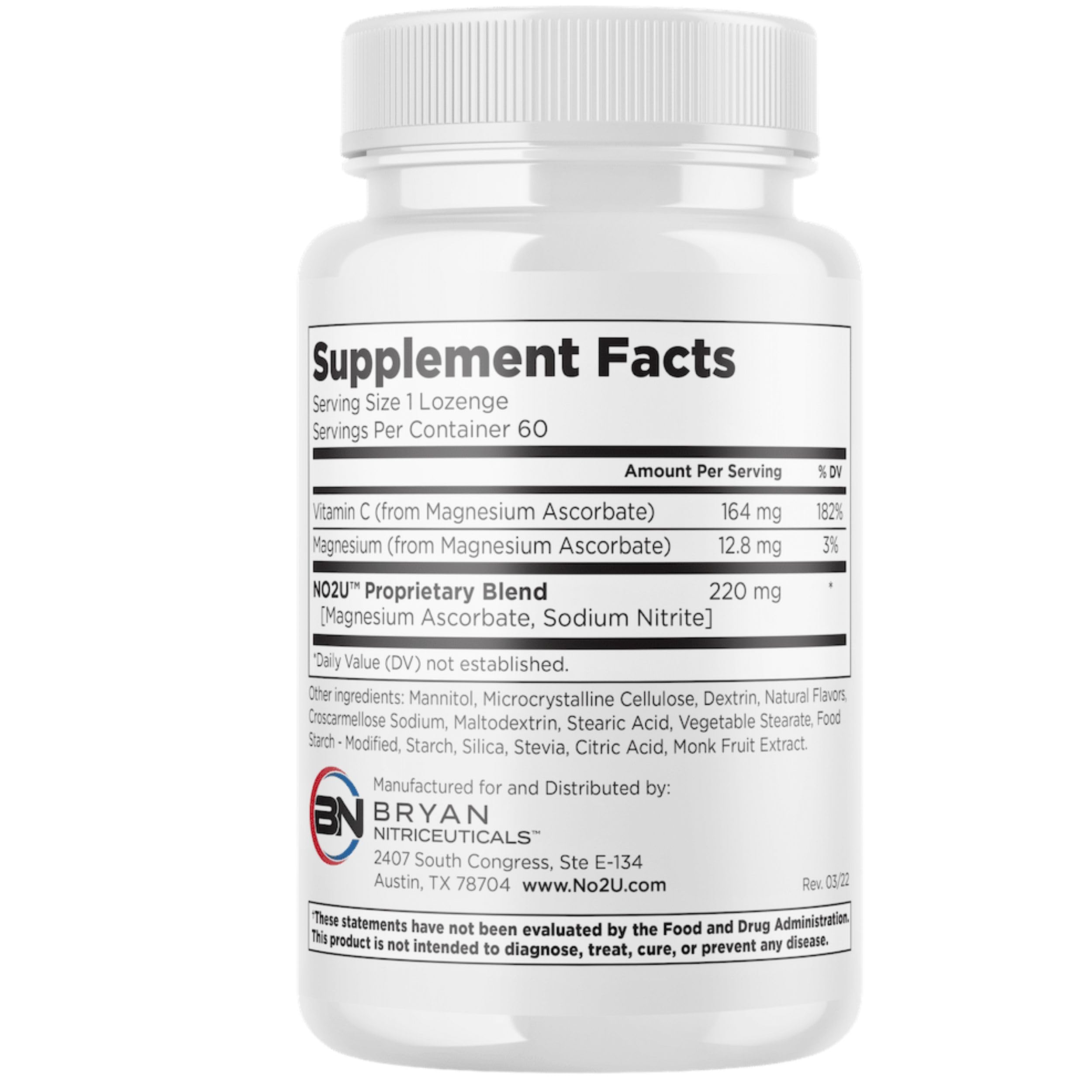 NO2U Bryan NITRICEUTICALS - Natural Nitric Oxide Supplements for Men & Women - Promotes Blood Circulation, Oxygen & Nutrient Delivery, Daily Wellness Support - No Gluten or Dairy - 60 Vegan Lozenges