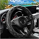 Zpana Car Steering Wheel Cover, PU Leather Non-Slip Lantern Pattern Vehicle Steering Wheel Cover Protection, Breathable Automotive Interior Protecter Accessories, Universal Fit (Black)