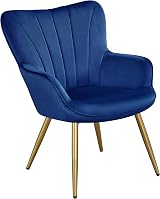 Yaheetech Modern Velvet Tub Chair with Gold Legs Dark Blue