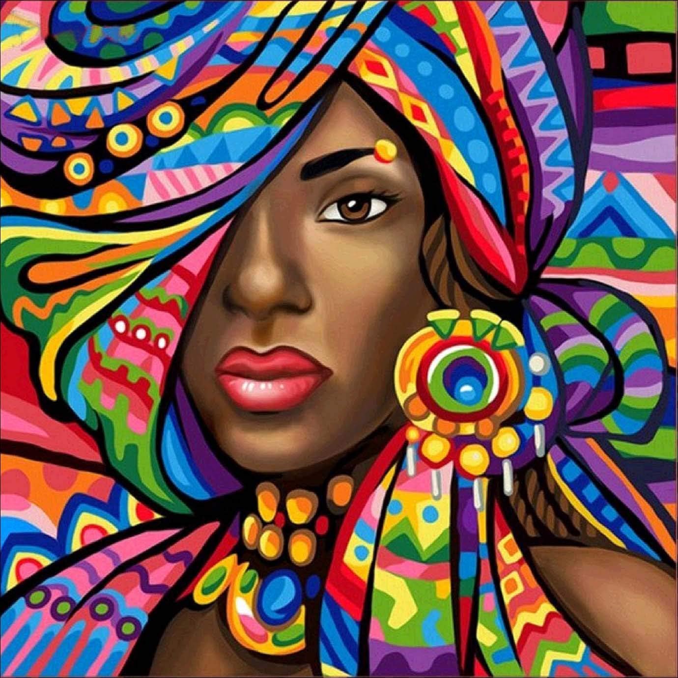 DIY 5D Diamond Painting by Number Kits, Diymood Painting Colored Woman African Paint with Diamonds Arts Full Drill Canvas Picture for Home Wall Decor 35x35cm(14x14inch)