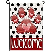 Agroon Valentines Garden Flag 12x18 Inch, Paw Print Heart Double Sided Flag for Anniversary Wedding Yard Outdoor Decoration