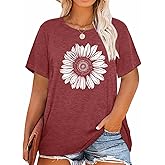 Womens Plus Size Daisy Graphic T-Shirt Summer Flower Cute Short Sleeve Shirts Casual Loose Tees Tops for Women