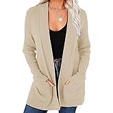 MEROKEETY Women's Fall Winter Cardigan Sweaters Lightweight Open Front Waffle Knit Sweaters with Pockets