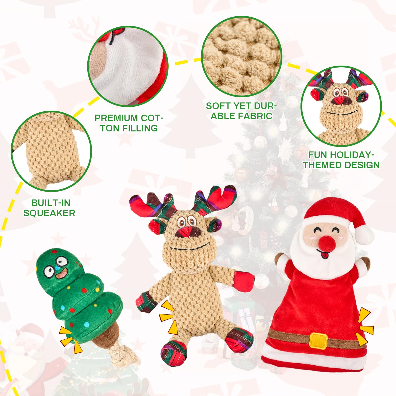 Arblina Christmas Dog Toys, Dog Xmas Gifts Set 6-pack for Small/Large Dogs, Interactive Dog Toys Including Squeaky Toy, Rope Toy, Rubber Puppy Ball, Plush Toy, Xmas Presents for Dogs