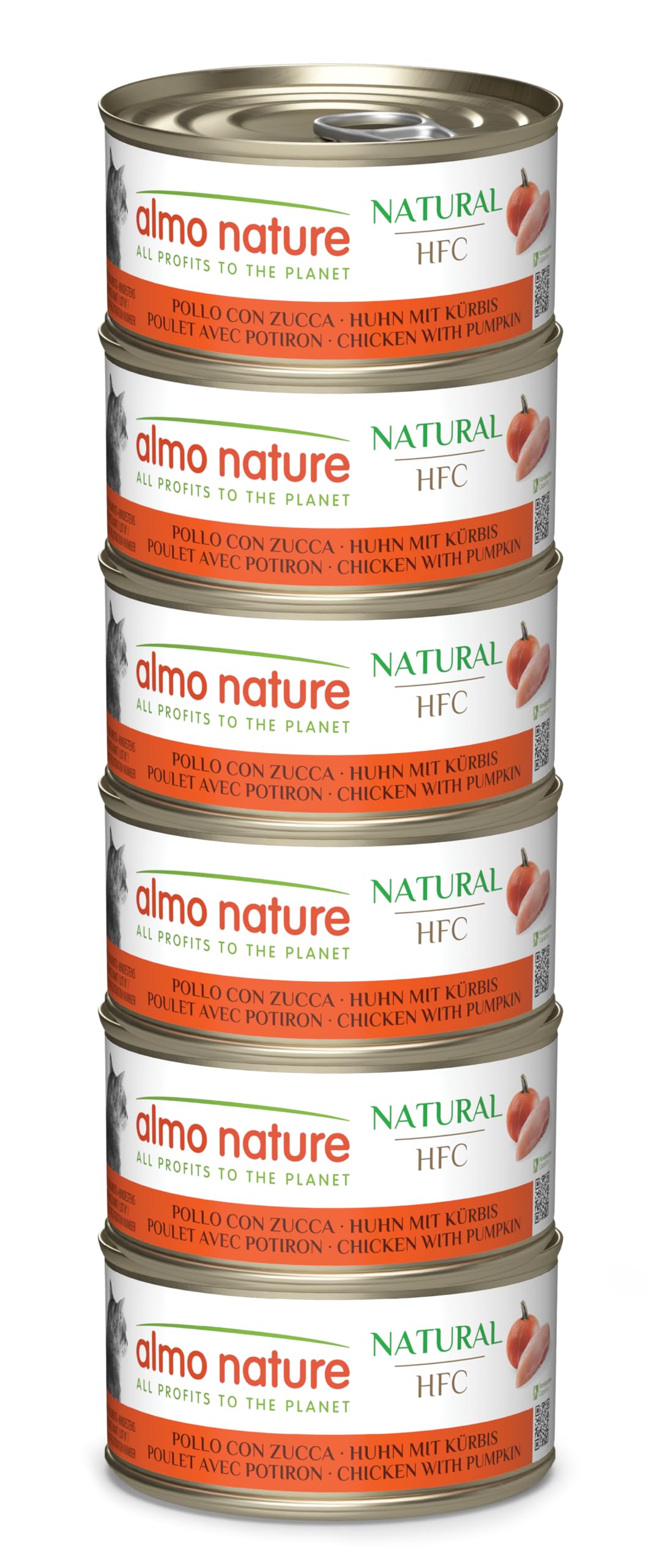 Almo Nature HFC Natural - Wet Cat Food - Chicken with Pumpkin - Human Grade, Gluten Free, Monoprotein - 70g, Pack of 6
