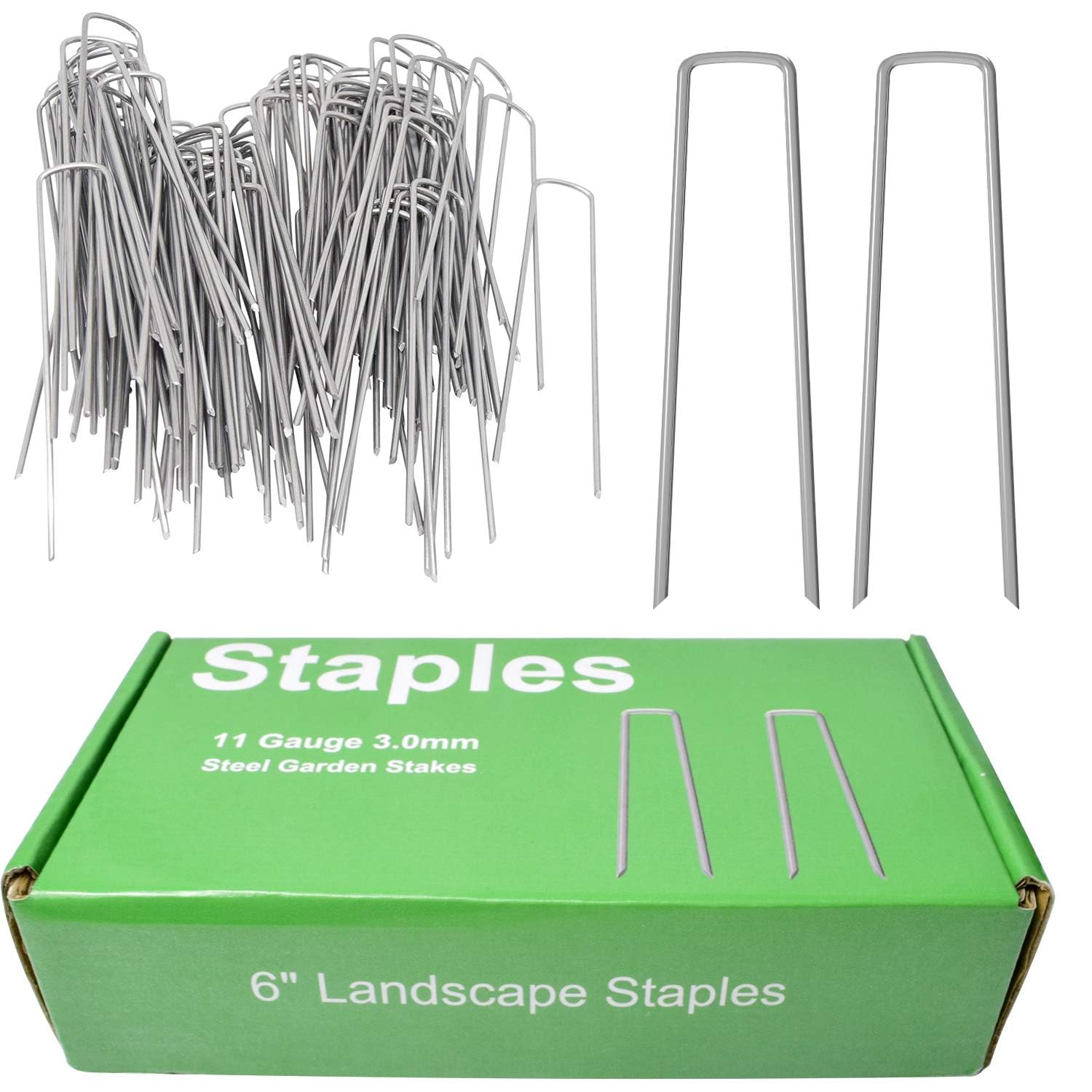 100-Pack Anti-Rust Galvanized Garden Ground Pegs Staples 6" /150mm, 11 Gauge (3.0mm) Heavy Duty Steel Sod Stakes Anchor Pin U-Shaped Lawn Garden Landscape Weed Fabric Securing Spike(SodStaple_11Ga_AR)