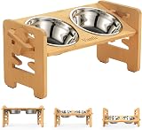 Vantic Raised Dog Bowls with Stand 6 Height Adjustable Bamboo Feeding Station