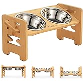 Vantic Elevated Dog Bowls, Adjustable Raised Dog Bowl Stand for Small Puppy and Cats, Sturdy Bamboo Pet Food Feeder with 2 Stainless Steel Dishes, Natural