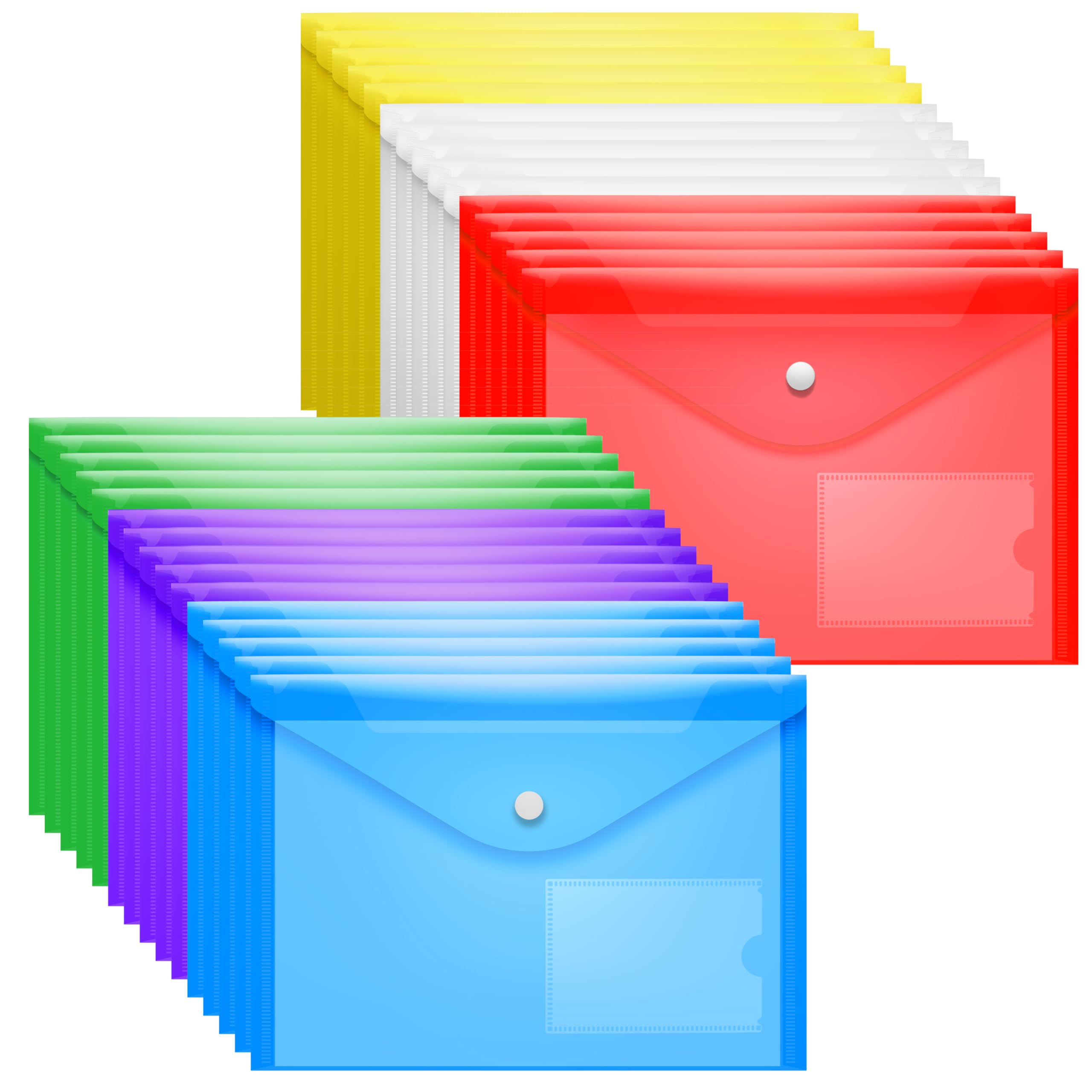 GoodtoU A5 Plastic Wallets with Popper 30 Pcs Assorted Colours A5 Folder Plastic Folders Document Files Wallets for School Office Organization Stationery Supplies