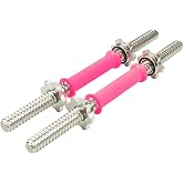 Rowland Harbor 12.6/14.2/15.7inch(30/35/40cm)Pink Threaded Dumbbell Durable Rubber Handles/Adjustable Dumbbell Bar Handles - Fit 1 inch Standard Weight Plate - Weightlifting Accessories - Sold in Pair