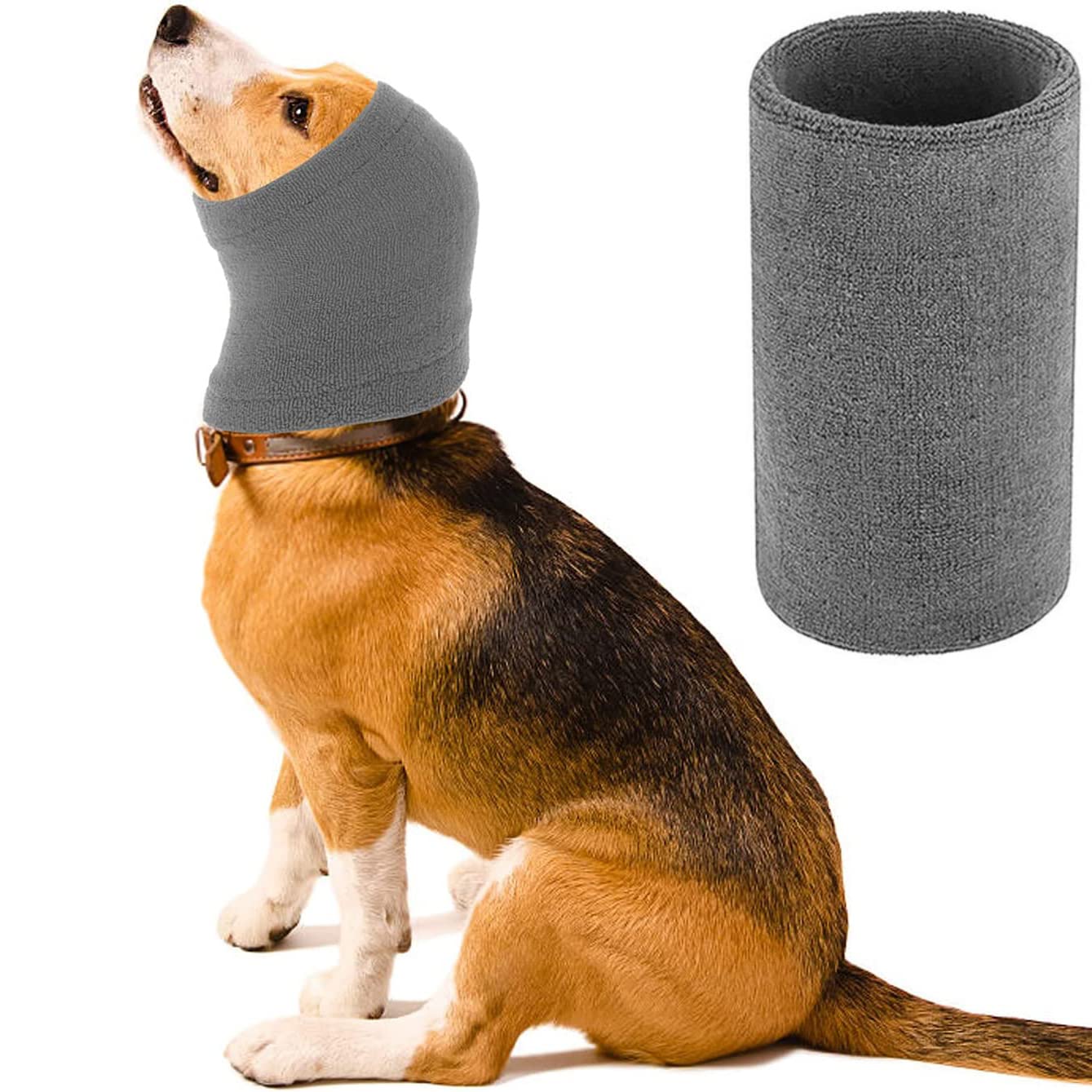 Dog Snood Ear Protector Soft Pet Warmer Hoodie Protection Neck Wraps Hat Anxiety Relief Headband for Comfort Calming Grooming Noise Places Ear Muffs (Grey M)