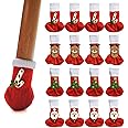 16PCS Christmas Chair Cover Socks, High Elastic Furniture Socks Fit Girth from 1.55" to 11.75" Non-Slip Chair Feet Socks, Vertical Knitted Furniture Pads Furniture Caps Set (Red)