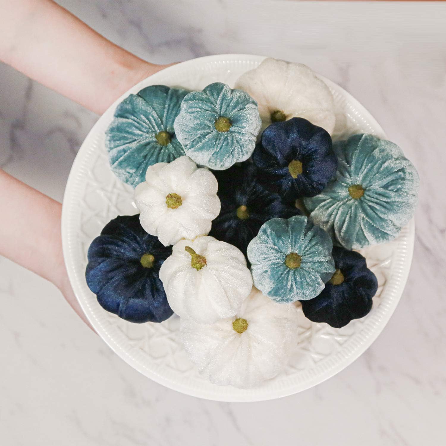 Romingo Halloween Artificial Pumpkins 12 Pack Fake Artificial Velvet Small Pumpkins for Fall Harvest, Thanksgiving Party Decoration