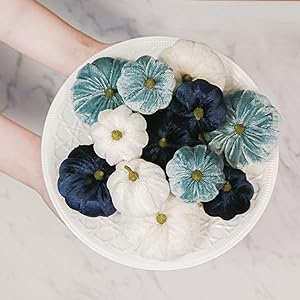 Romingo Halloween Artificial Pumpkins 12 Pack Fake Artificial Velvet Small Pumpkins for Fall Harvest, Thanksgiving Party Decoration