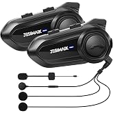 JESIMAIK Motorcycle Bluetooth Headset,2 Way Helmet Intercom Communication System, CVC8.0 Noise Cancellation Motorcycle Intercom with 2 Mics&amp;40mm Speaker,Music Sharing, IP67 Waterproof, FM Radio(2Pack)