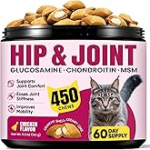 Glucosamine for Cats, Cat Joint Supplement with Chondroitin, Omega-3s & Green-Lipped Mussel, Pain Relief Crunchy & Creamy Treats for Senior Cats, Hip & Joint, Mobility & Flexibility Support -450 Chews