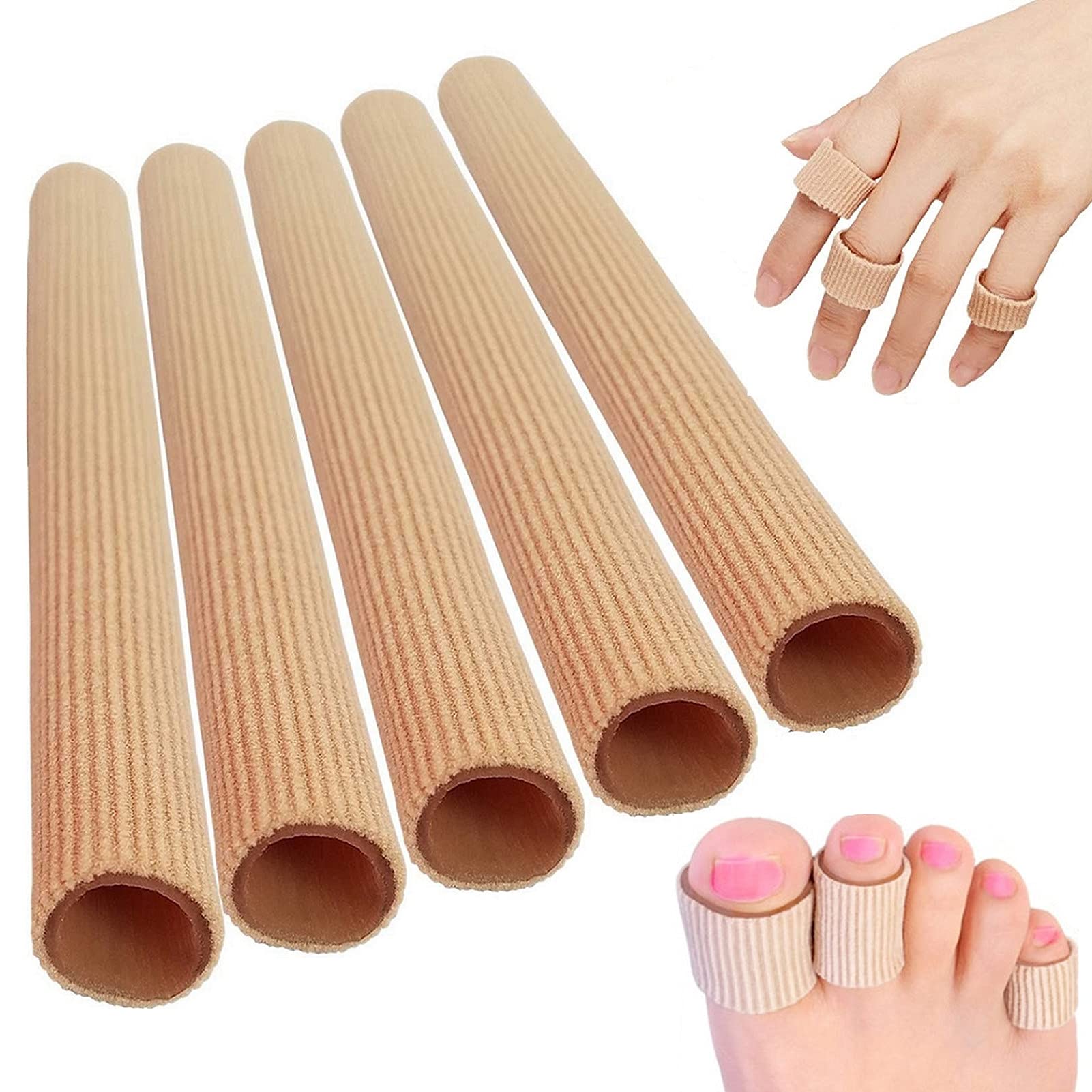 Silicone Tube Bandage Toe Protection Toe Caps Toe Pad Toe Separator Soft Exclusive Finger Bandage Pressure Protection Finger Caps Finger Protection 2 x 15 cm Pack of 5