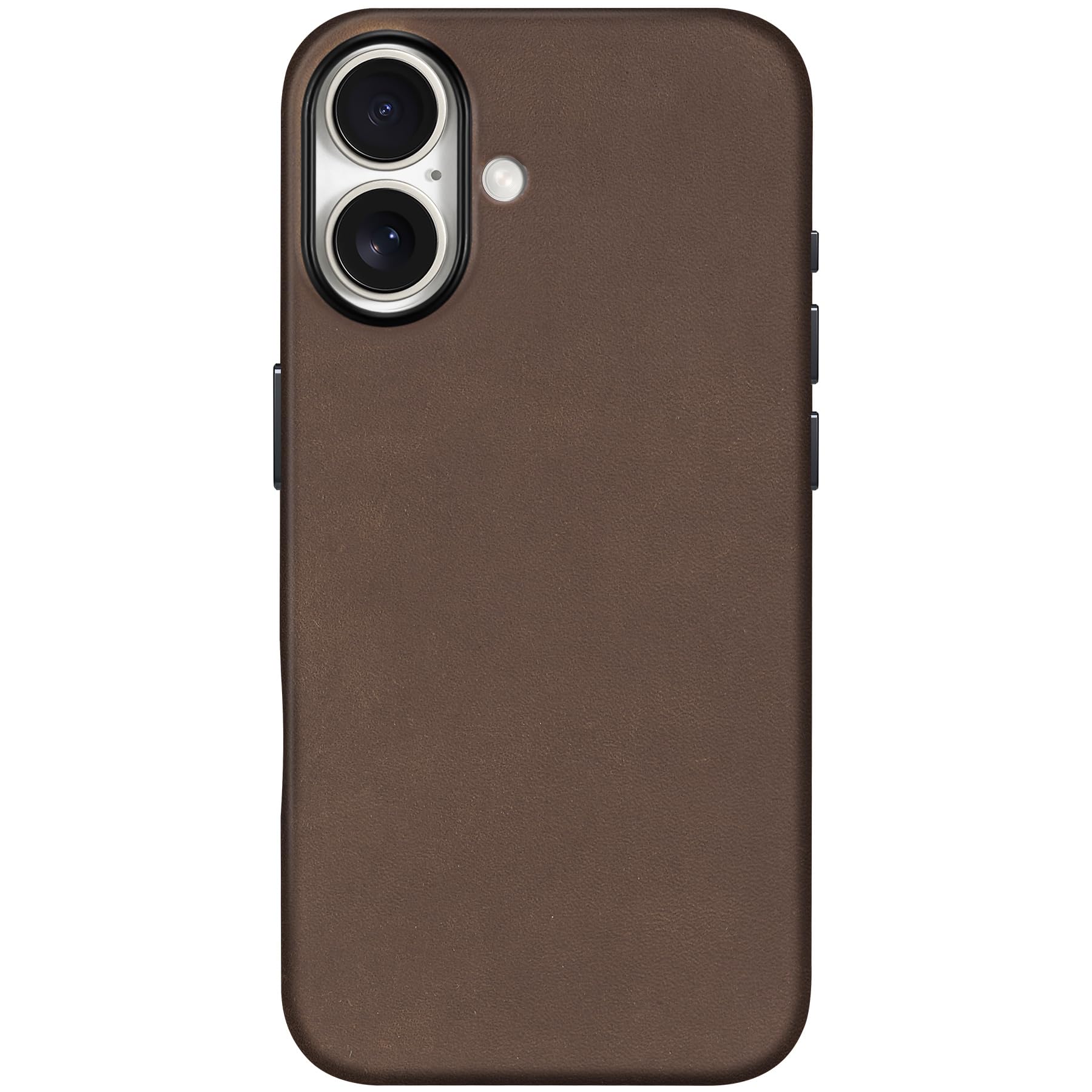 SHIELDON Leather Case for iPhone 16, Top Grain Crazy Horse Leather Magnetic Wireless Charging Anti-Scratch Non-Slip Shock-Absorbent Cover Compatible with iPhone 16 - Dark Brown