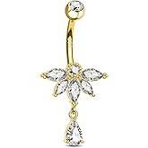 COCHARM 14K Gold Plated Belly Button Ring 14G 10MM Dangle Belly Navel Rings for Women Surgical Steel Navel Barbell Piercing Jewelry