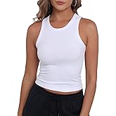 GEMBERA Womens Sleeveless High Neck Racerback Ribbed Knit Fitted Basic Cotton Cropped Tank Top