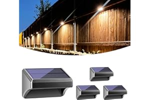 Bridika Solar Fence Lights Warm White & White, Solar Outdoor Wall Lights, Fence Solar Lights Outdoor Waterproof for Step, Backyard, Fence, Wall, Patio, Deck Railing, Stair (4 Pack)