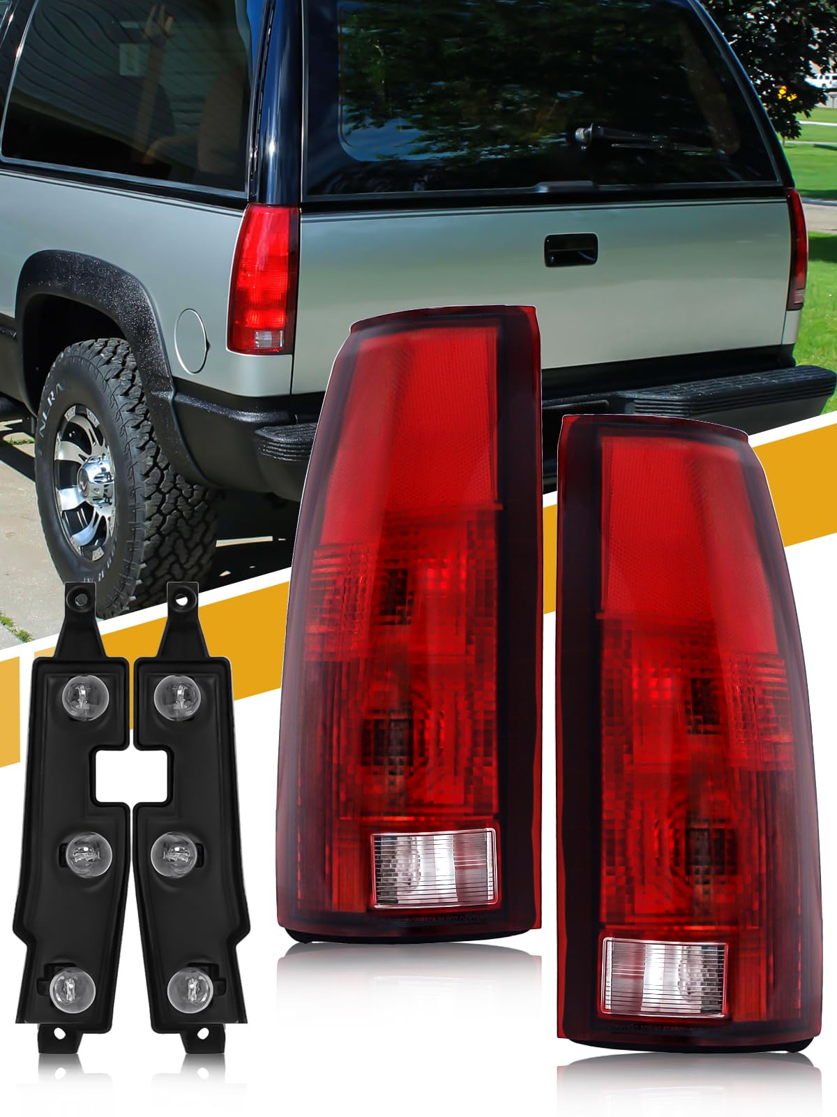 Photo 1 of CLERYYE Tail Light Assembly Compatible with Chevy/GMC Silverado Sierra C/K Truck 1988-1998, 1995-2000 Tahoe, 1992-2000 Yukon, 1992-1999 Suburban, 1992-1994 Blazer, w/Circuit Board, Exotic Red Pair